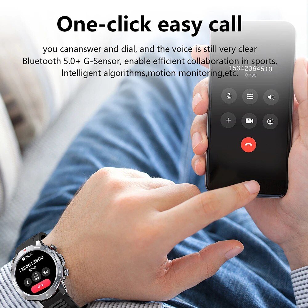 1.39 Inch 360*360 HD Bluetooth Call Smart Watch Men IP68 Waterproof 123+ Sports Modes Fitness Tracker Heart Monitor Smartwatch