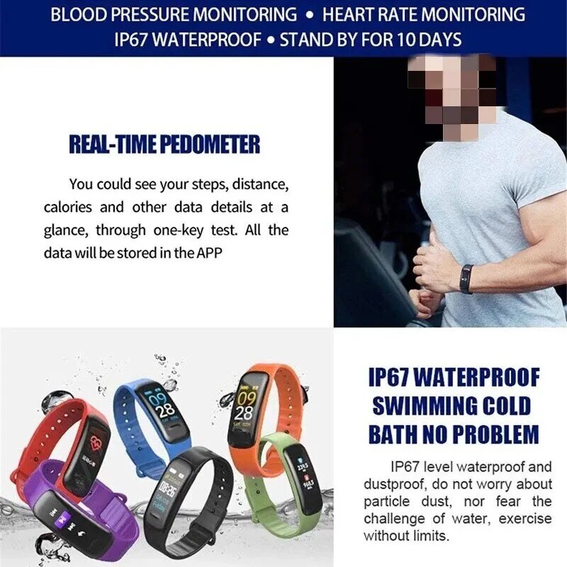 C1 P Smart Watch Men Women Bluetooth Step Counting Sports Bracelet Fitness Tracker Heart Rate Blood Pressure Sleep